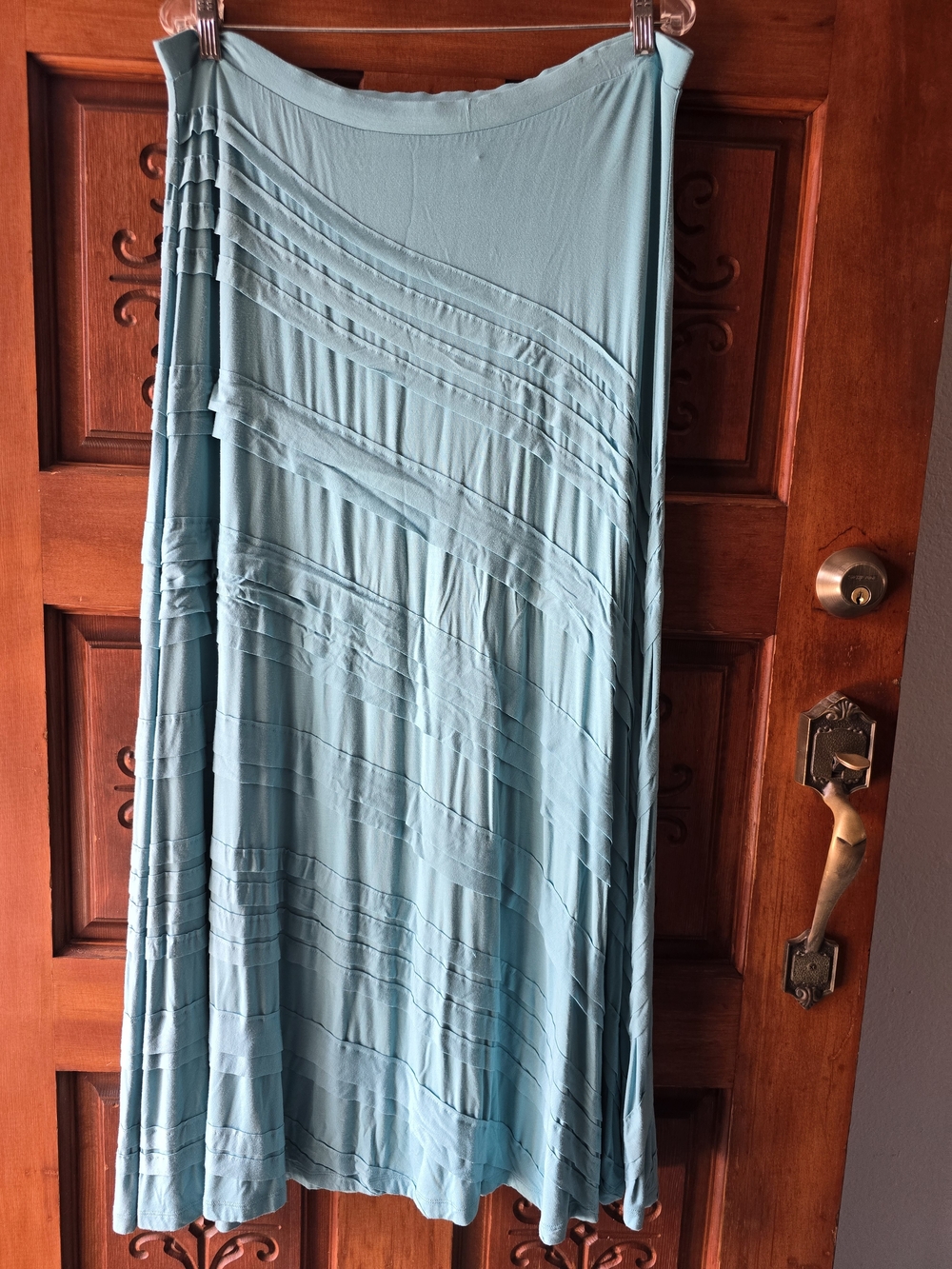 Soft Surroundings Teal Layered Pintuck Maxi Skirt